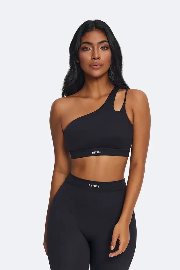 One-shoulder Strap Top in Black, front view