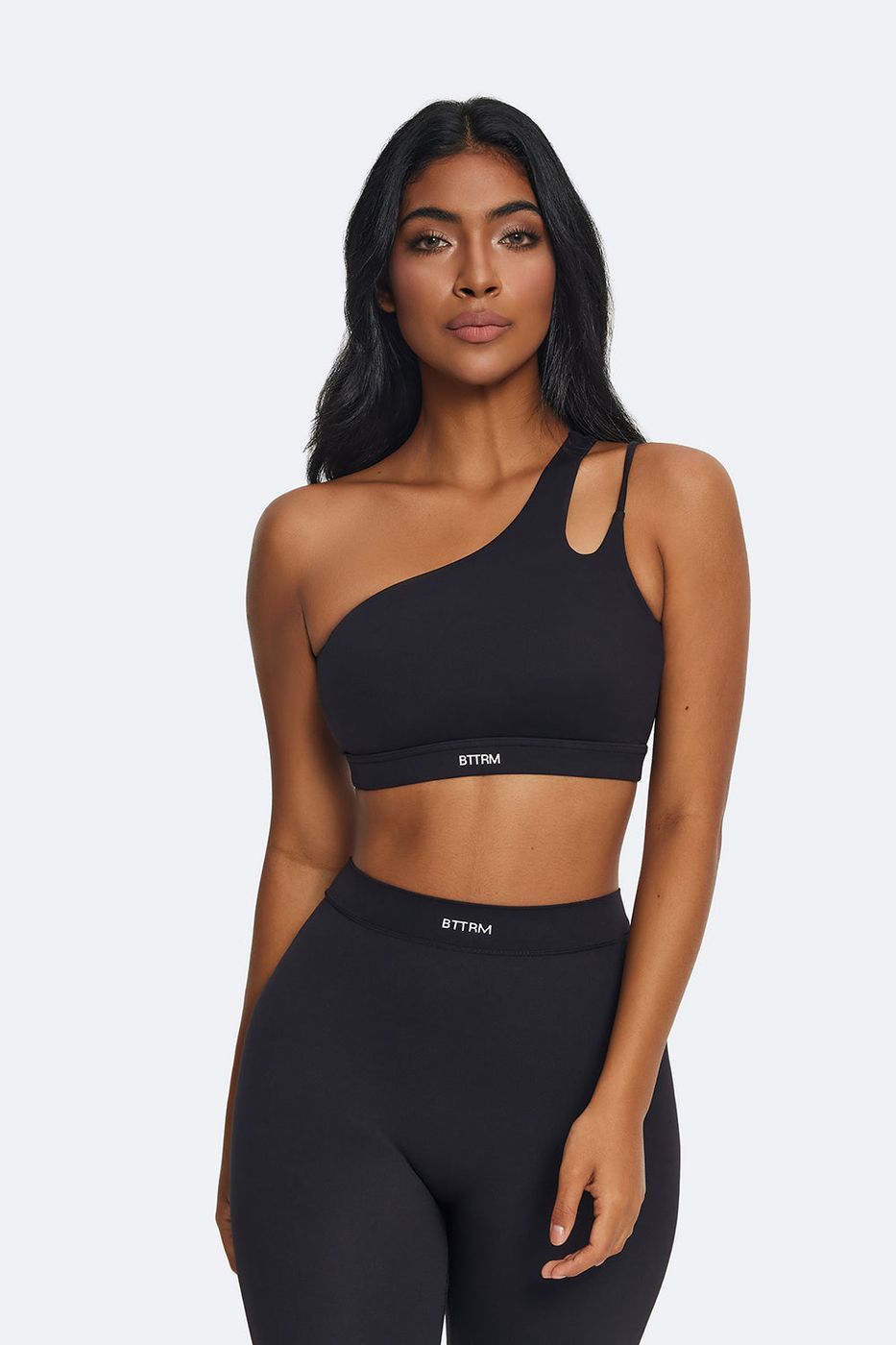 One-shoulder Strap Top in Black, front view