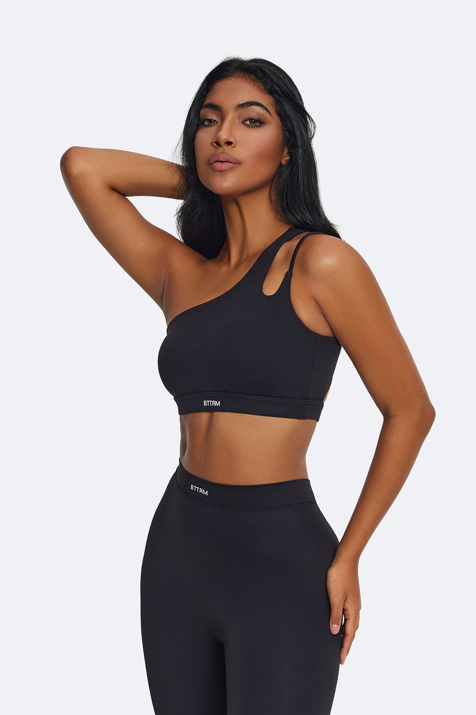 One-shoulder Strap Top in Black, detail