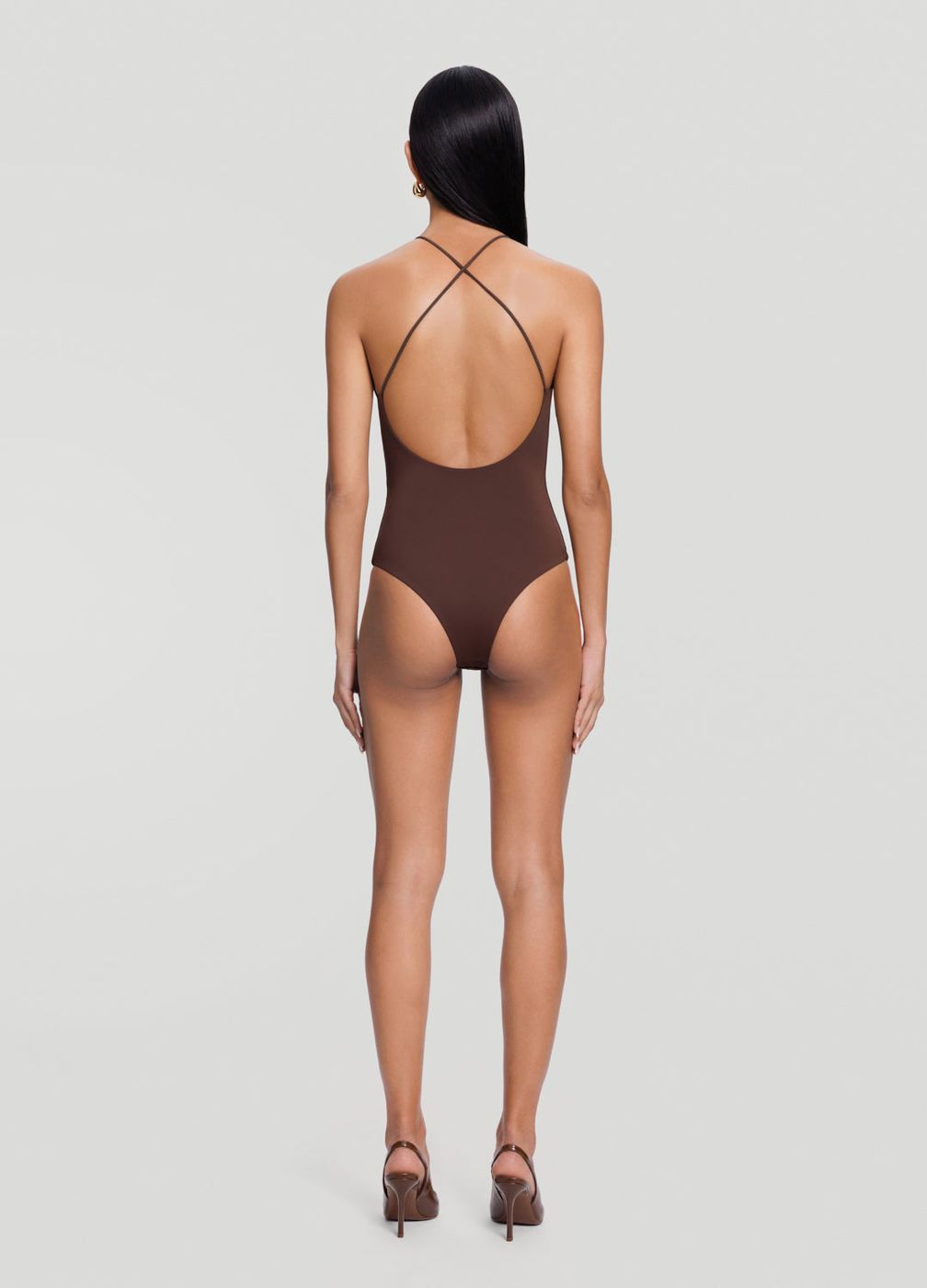 Open-back Bodysuit in Brown, detail