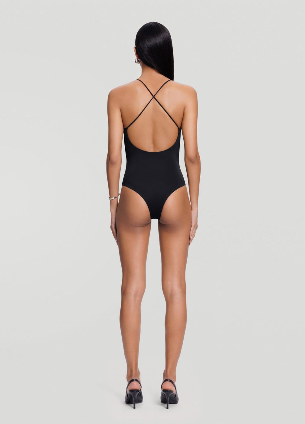 Open-back Bodysuit in Black, detail