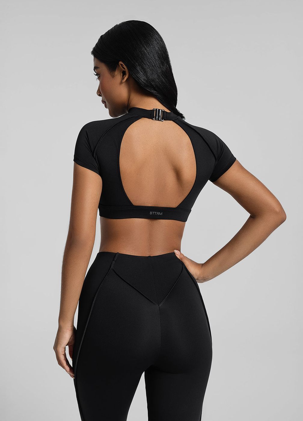 Open-back Crop Top in Black, front view