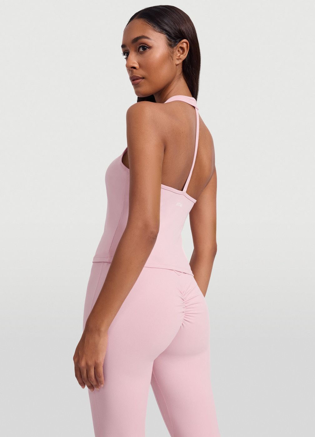 Open Back Halter Tank Top in Ballet Pink, detail
