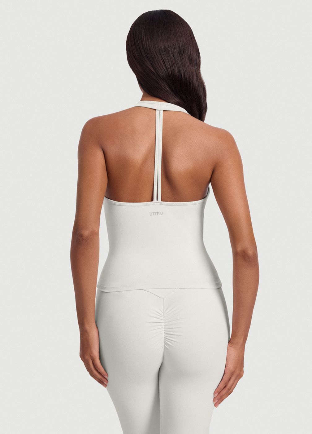 Open Back Halter Tank Top in White, detail