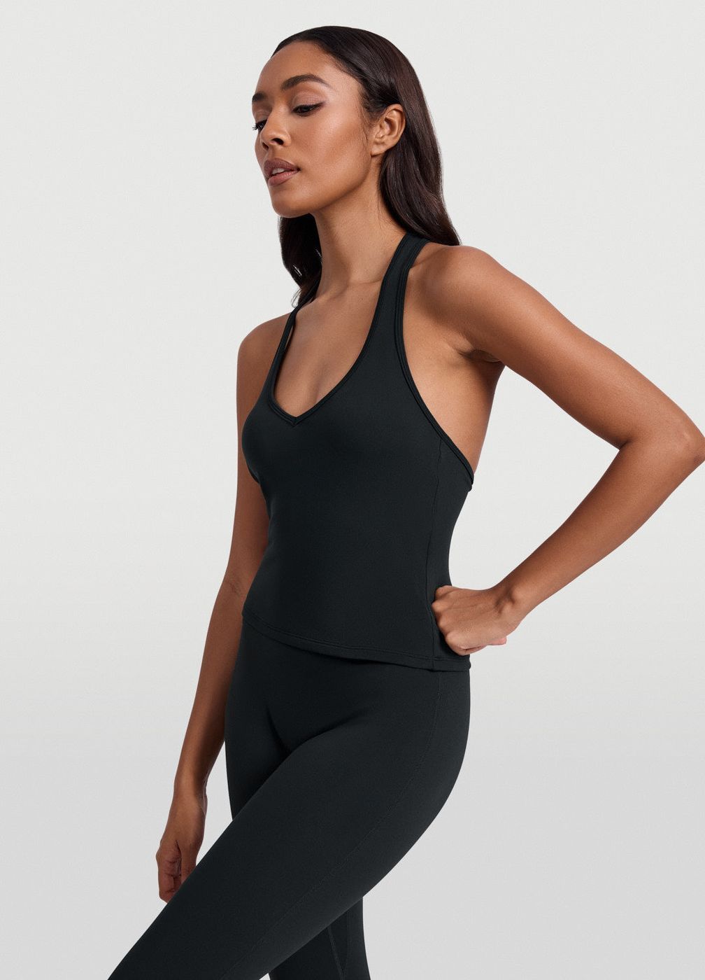 Open Back Halter Tank Top in Black, detail