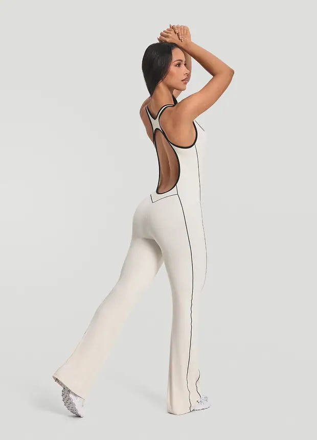 Open-back Jumpsuit in Ivory, front view