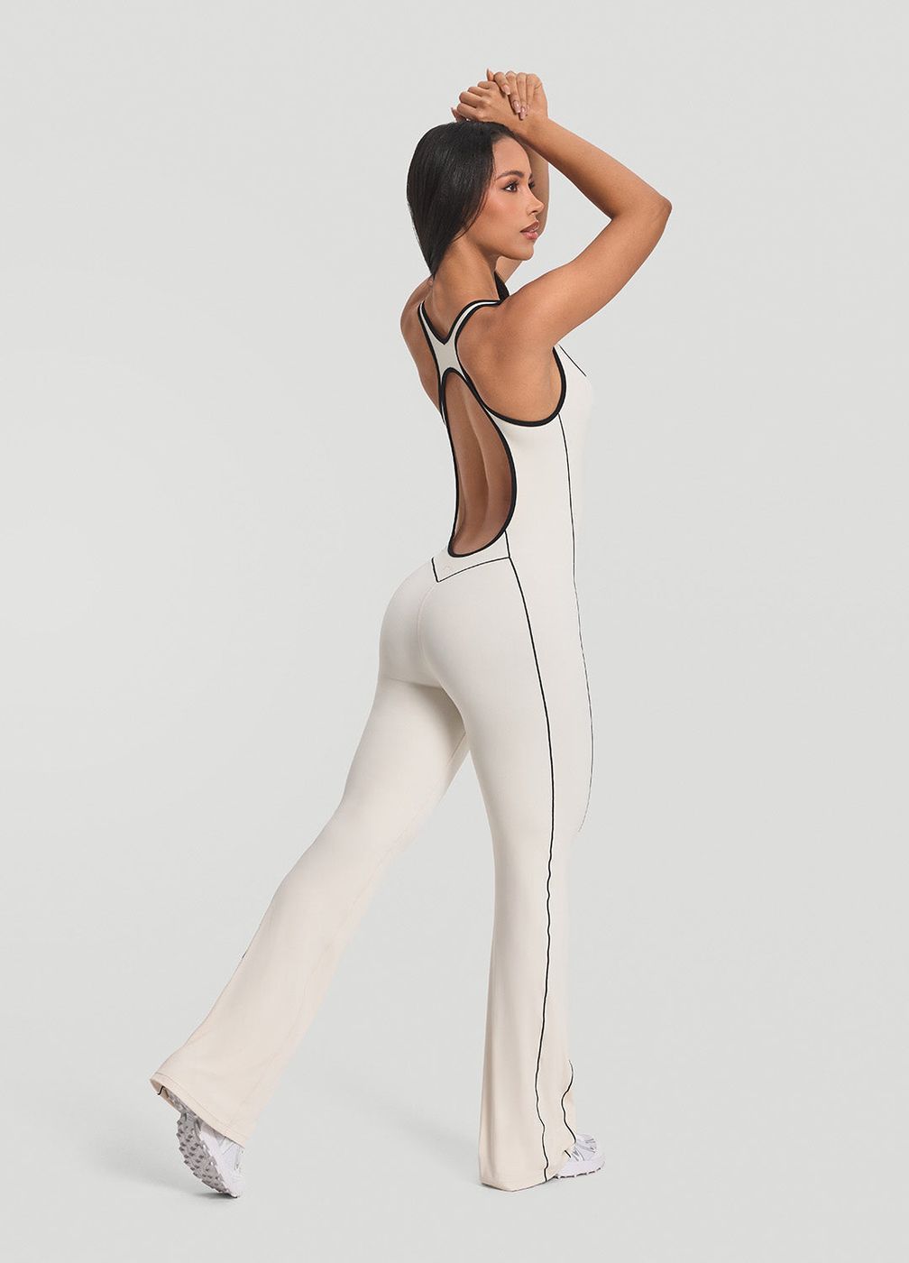 Open-back Jumpsuit in Ivory, front view