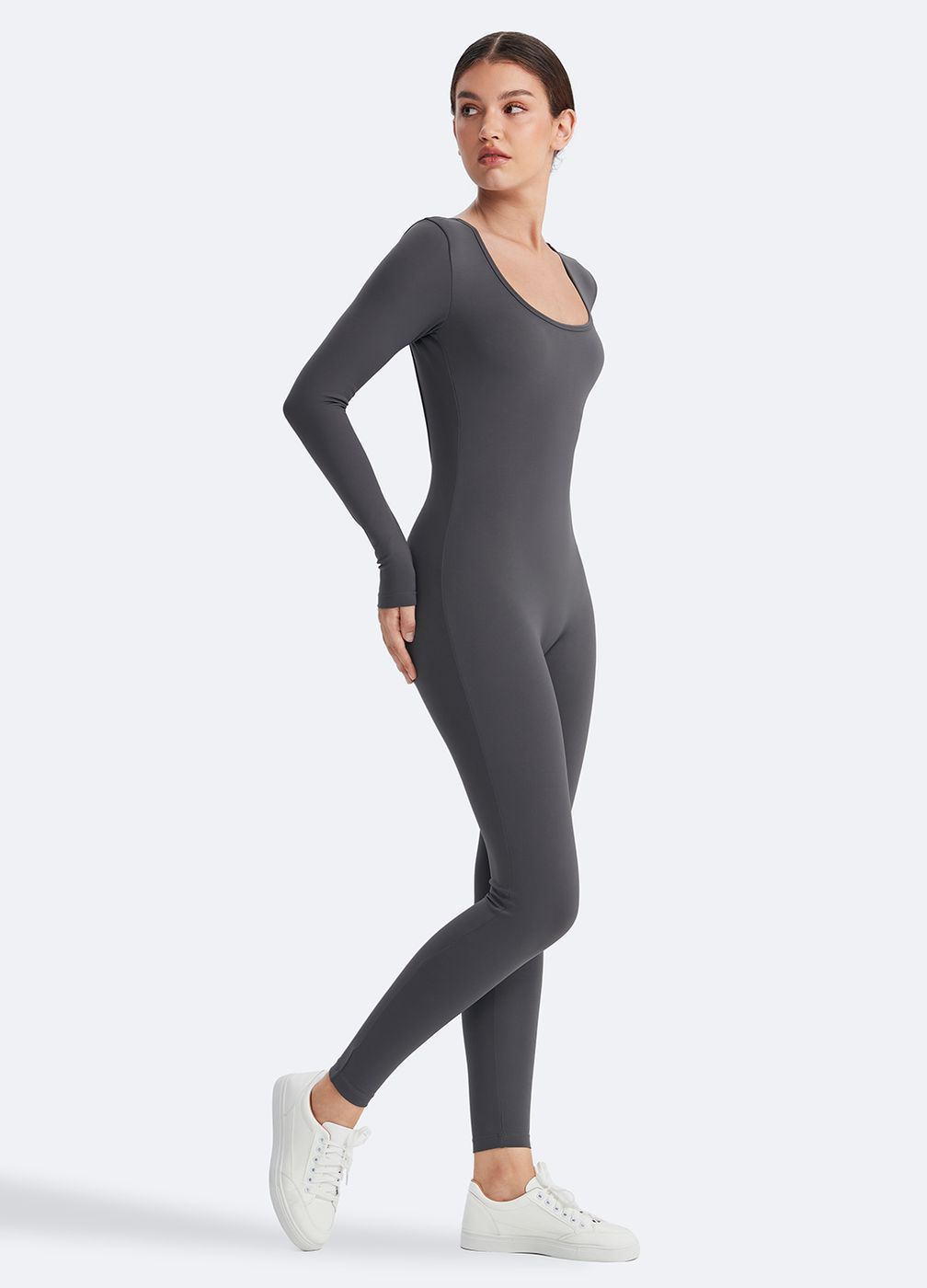 Open Back Jumpsuit in Slate Gray, detail