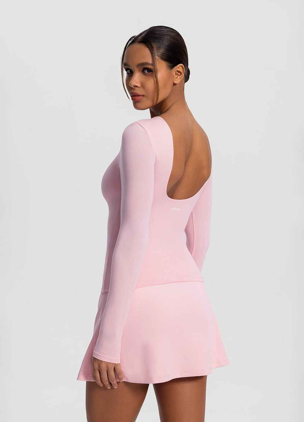 Open-back Long Sleeve Top in Ballet Pink, second view