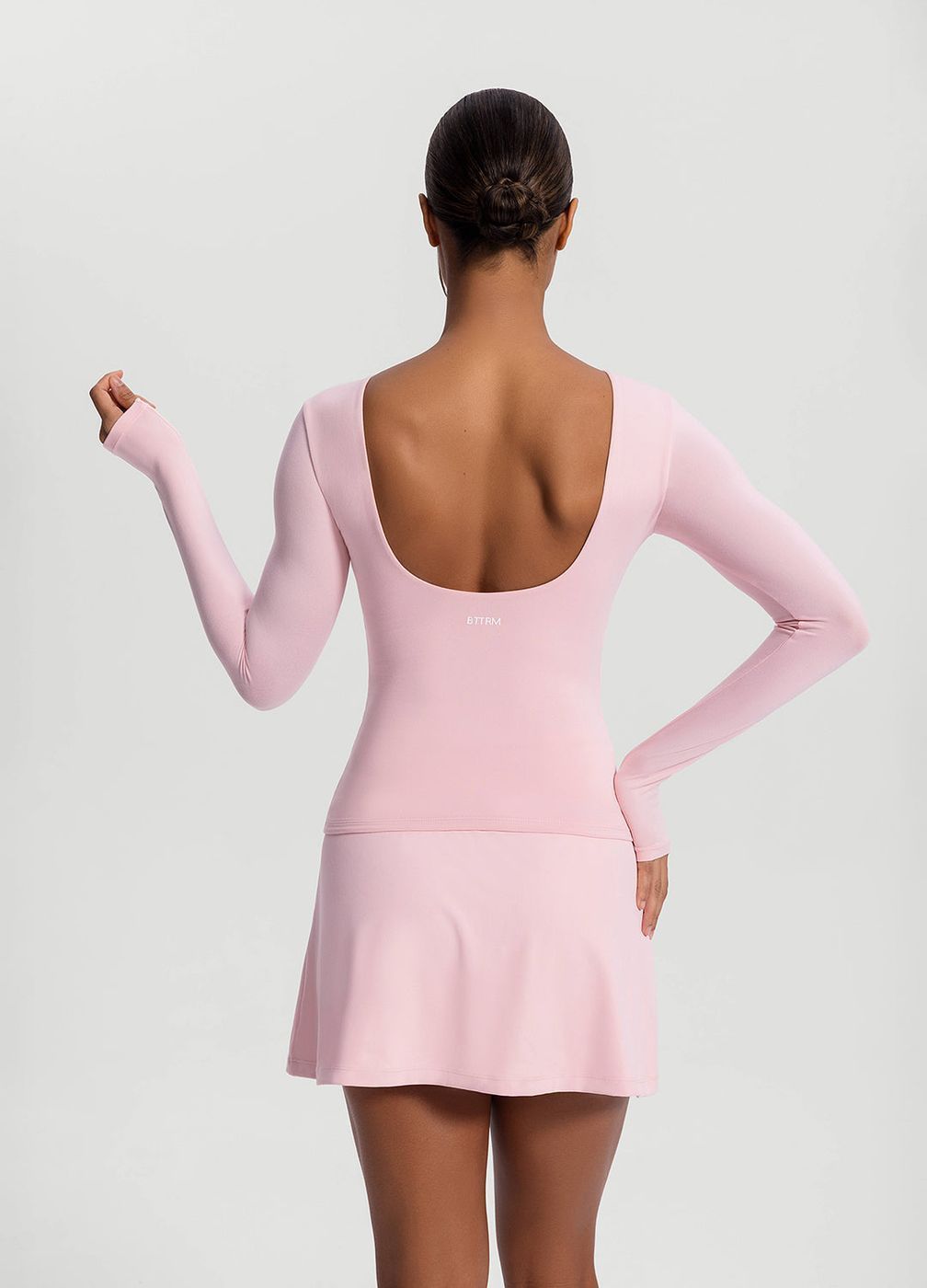 Open-back Long Sleeve Top in Ballet Pink, detail