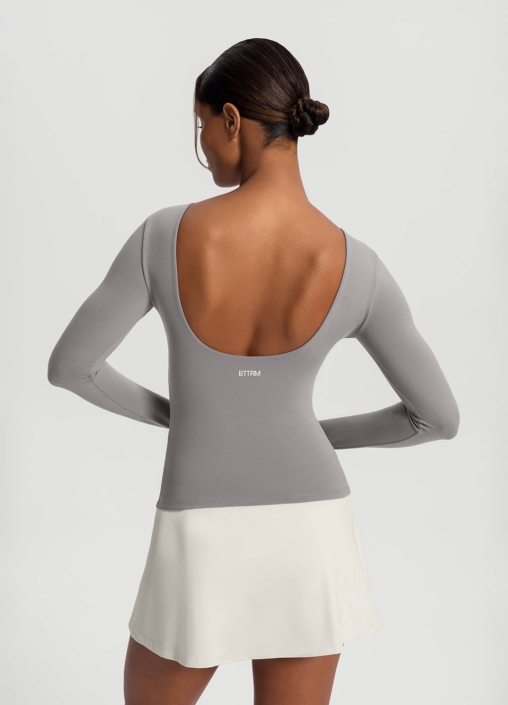 Open-back Long Sleeve Top in Cool Gray, detail