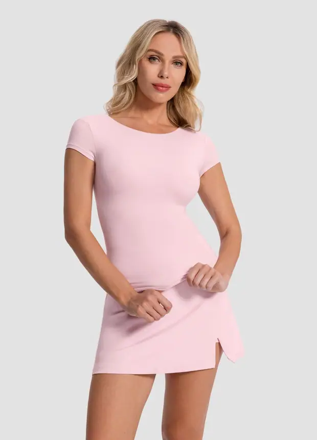 Open-back T-shirt in Ballet Pink, front view