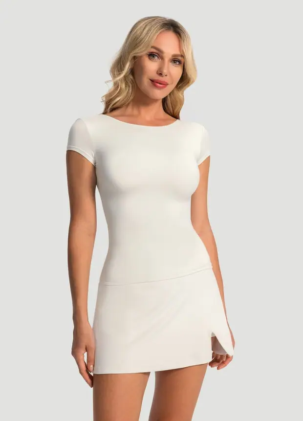 Open-back T-shirt in White, front view