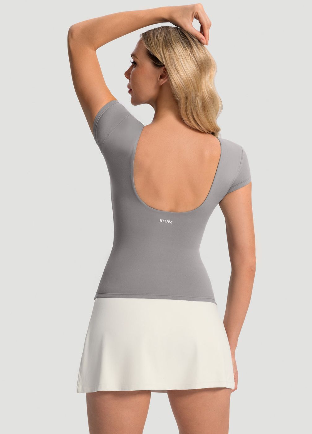 Open-back T-shirt in Cool Gray, detail
