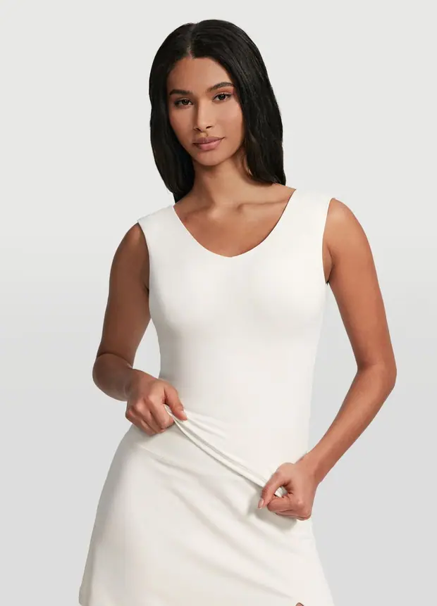 Open Back V-neck Top in White, front view