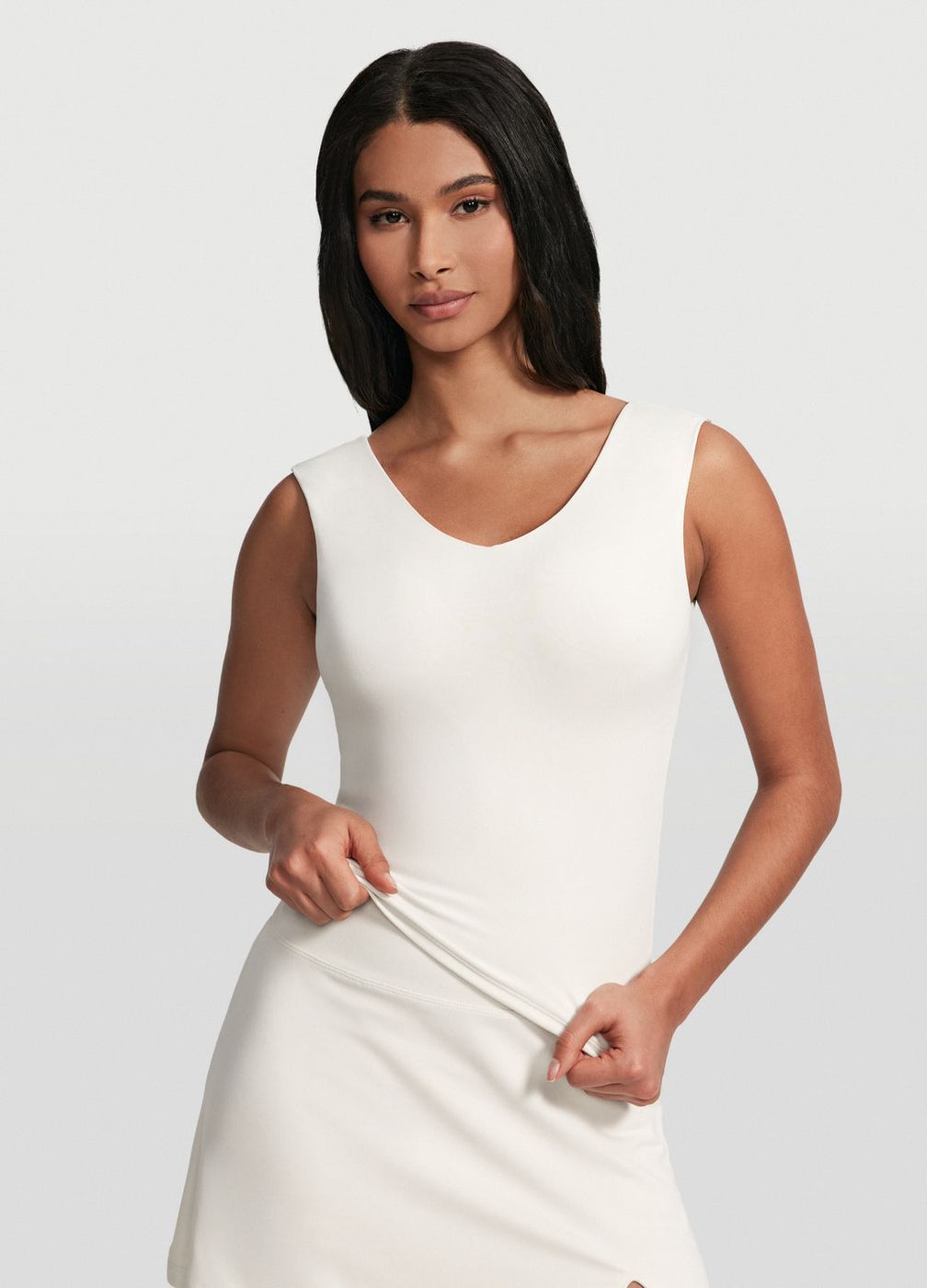 Open Back V-neck Top in White, front view