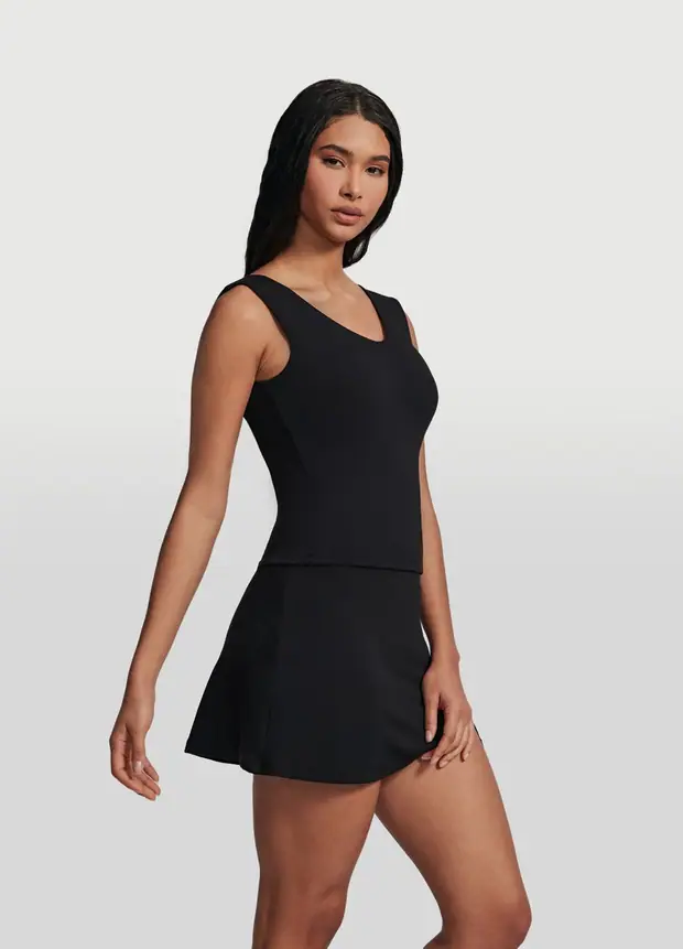 Open Back V-neck Top in Black, front view