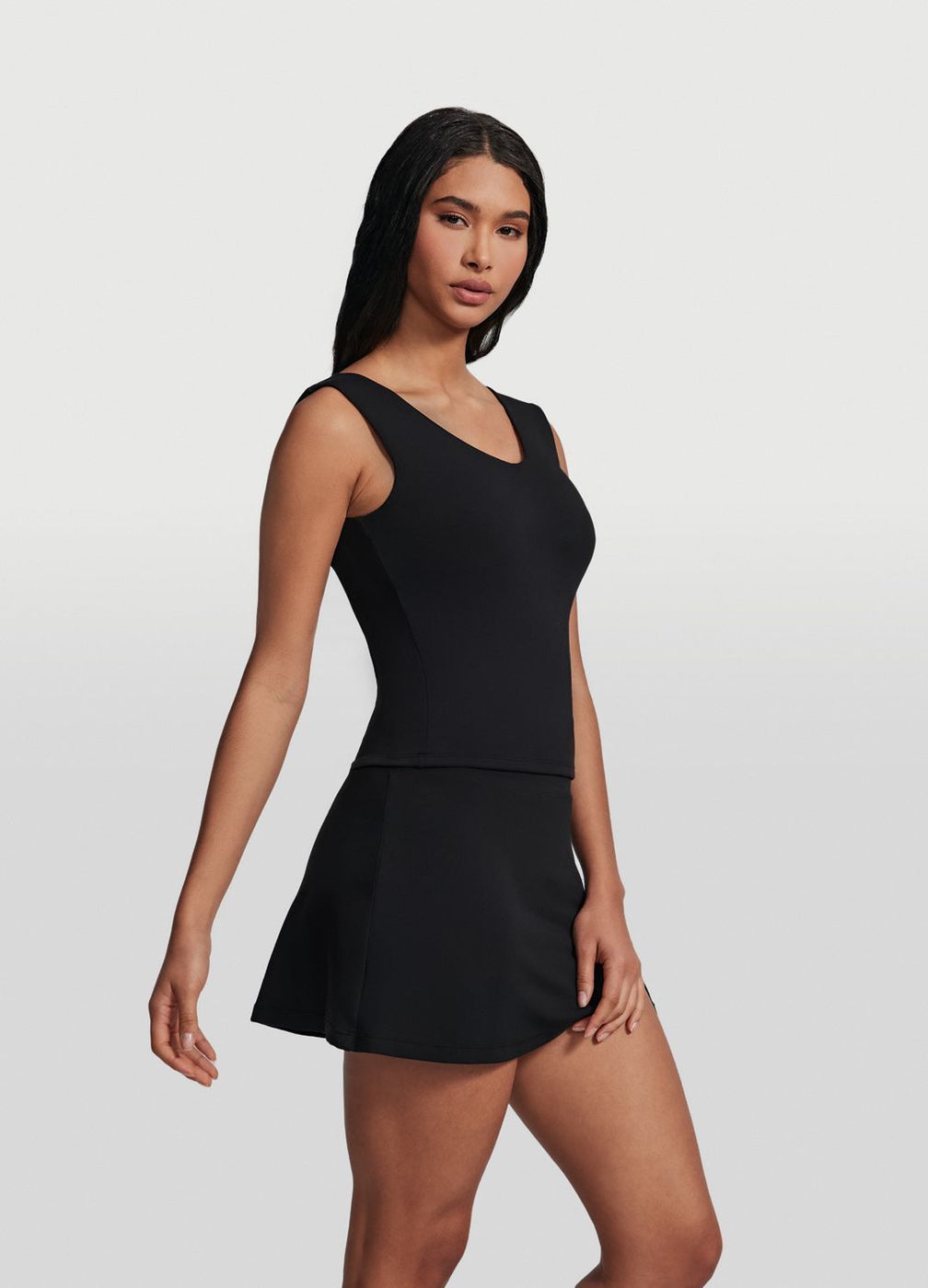 Open Back V-neck Top in Black, front view