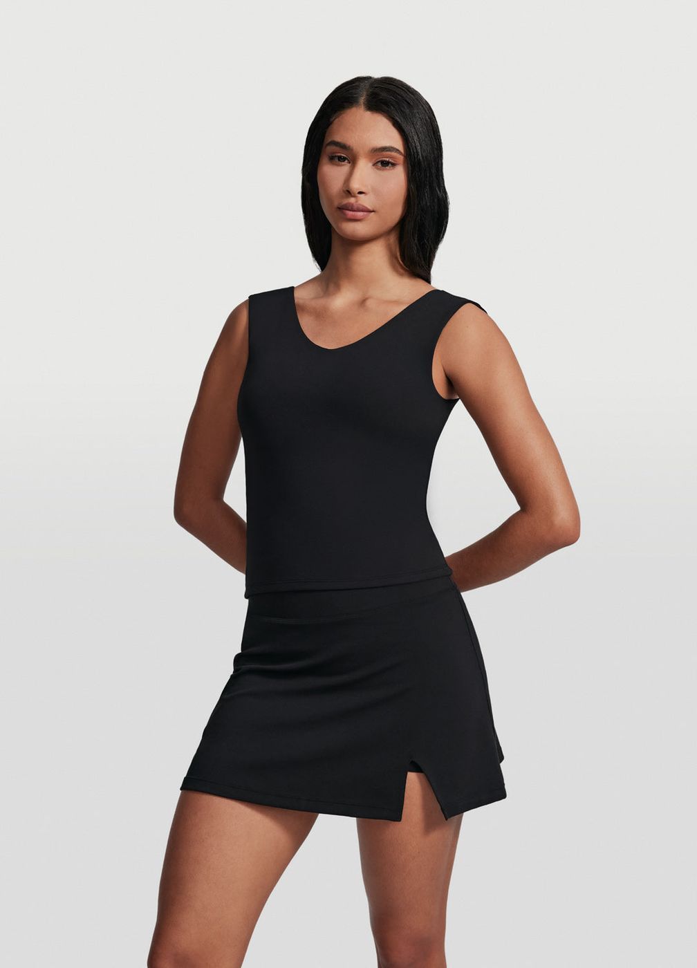 Open Back V-neck Top in Black, second view