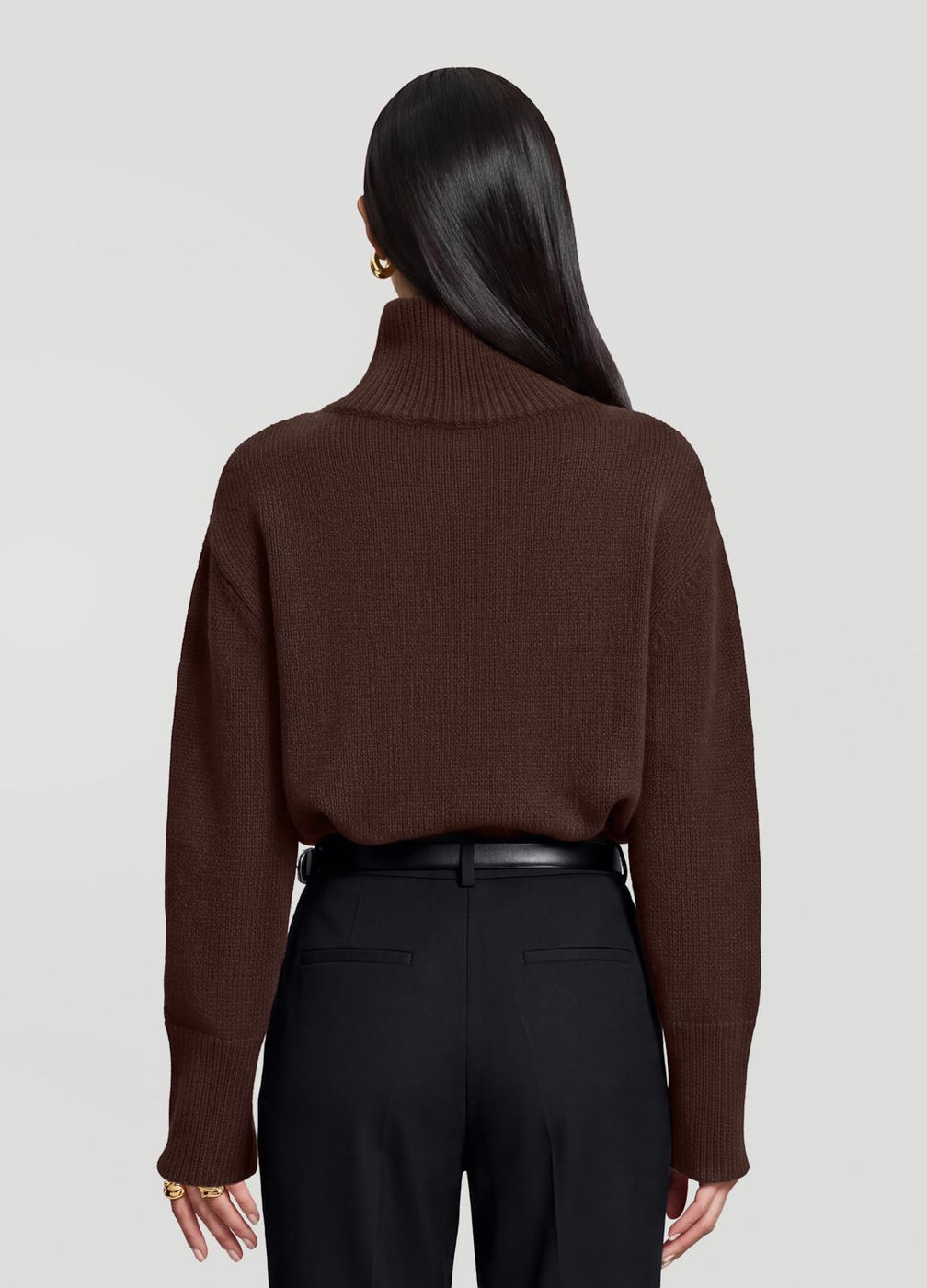Oversized Wool Turtleneck Sweater in Brown, second view
