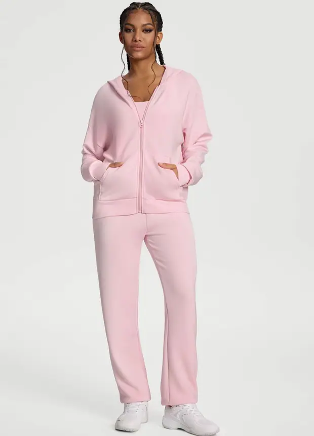Oversized Zip-up Hoodie in Ballet Pink, front view