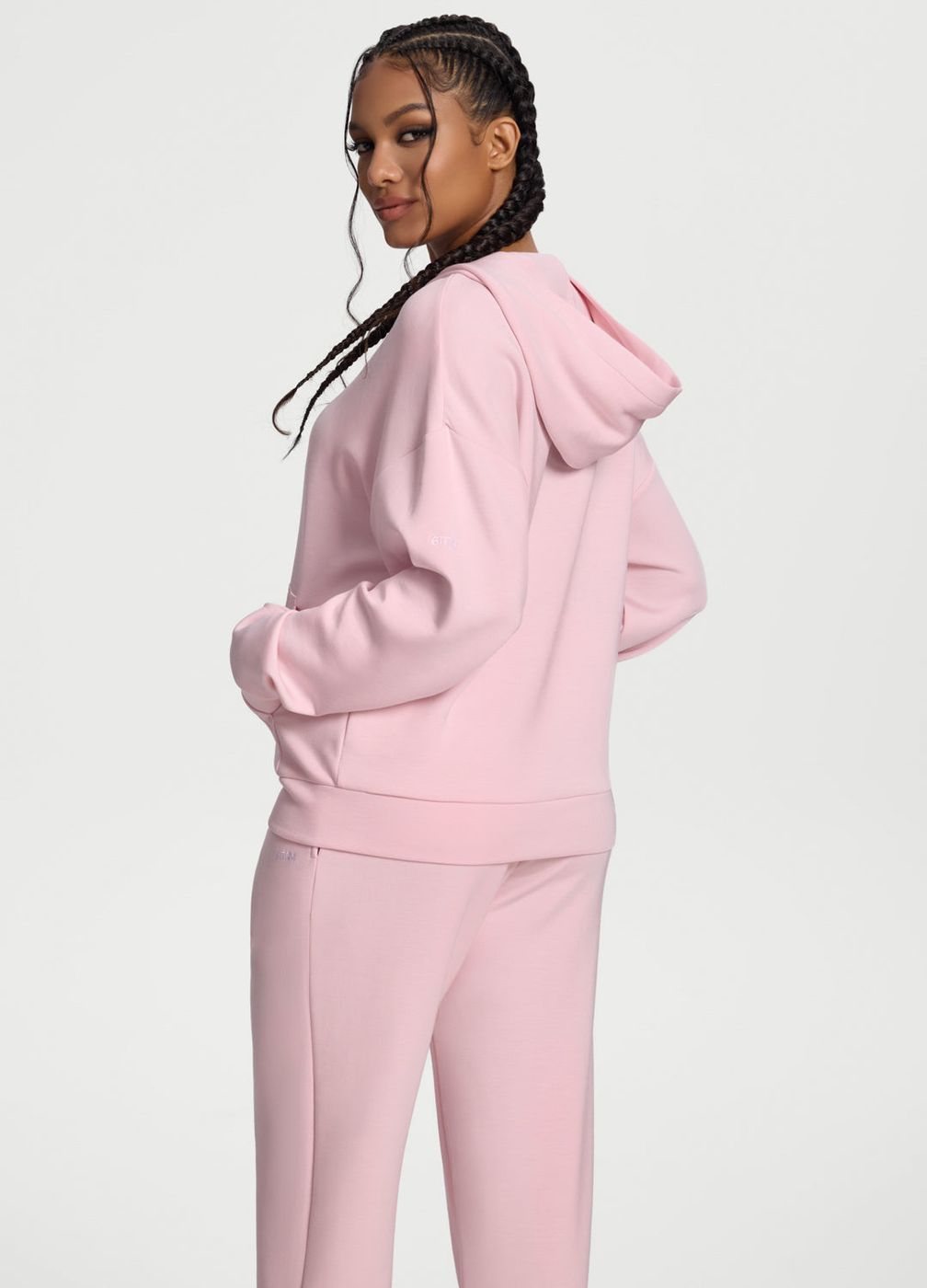 Oversized Zip-up Hoodie in Ballet Pink, detail