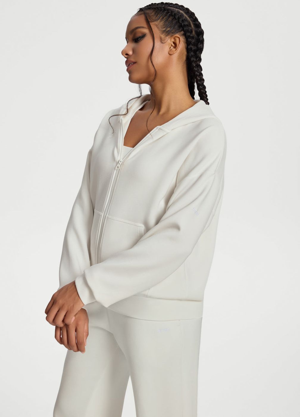 Oversized Zip-up Hoodie in White, second view