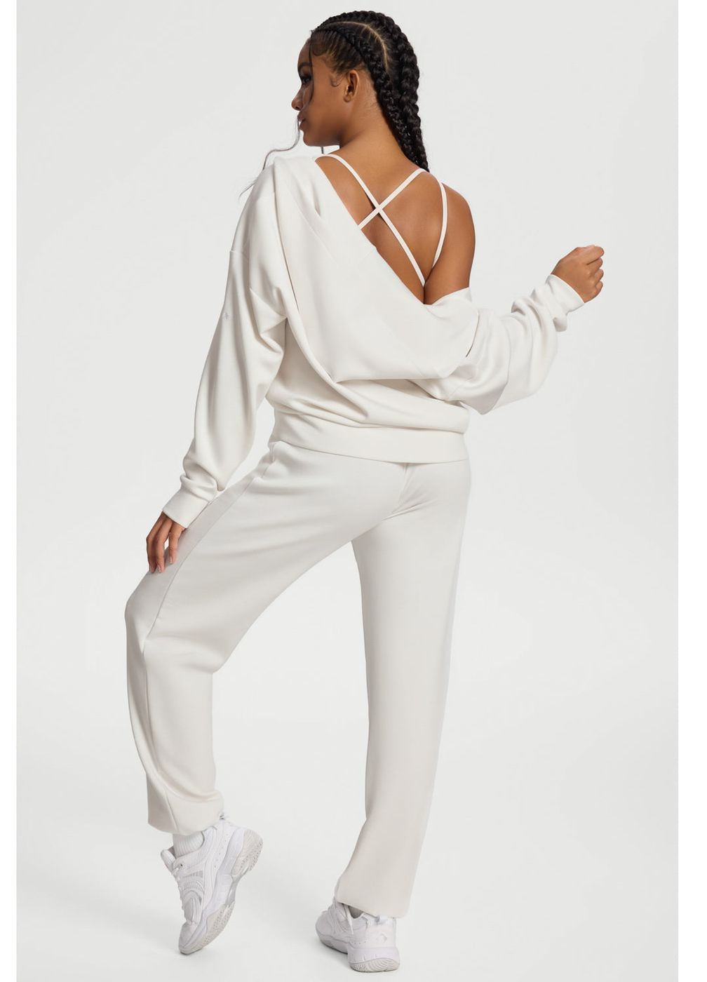 Oversized Zip-up Hoodie in White, detail
