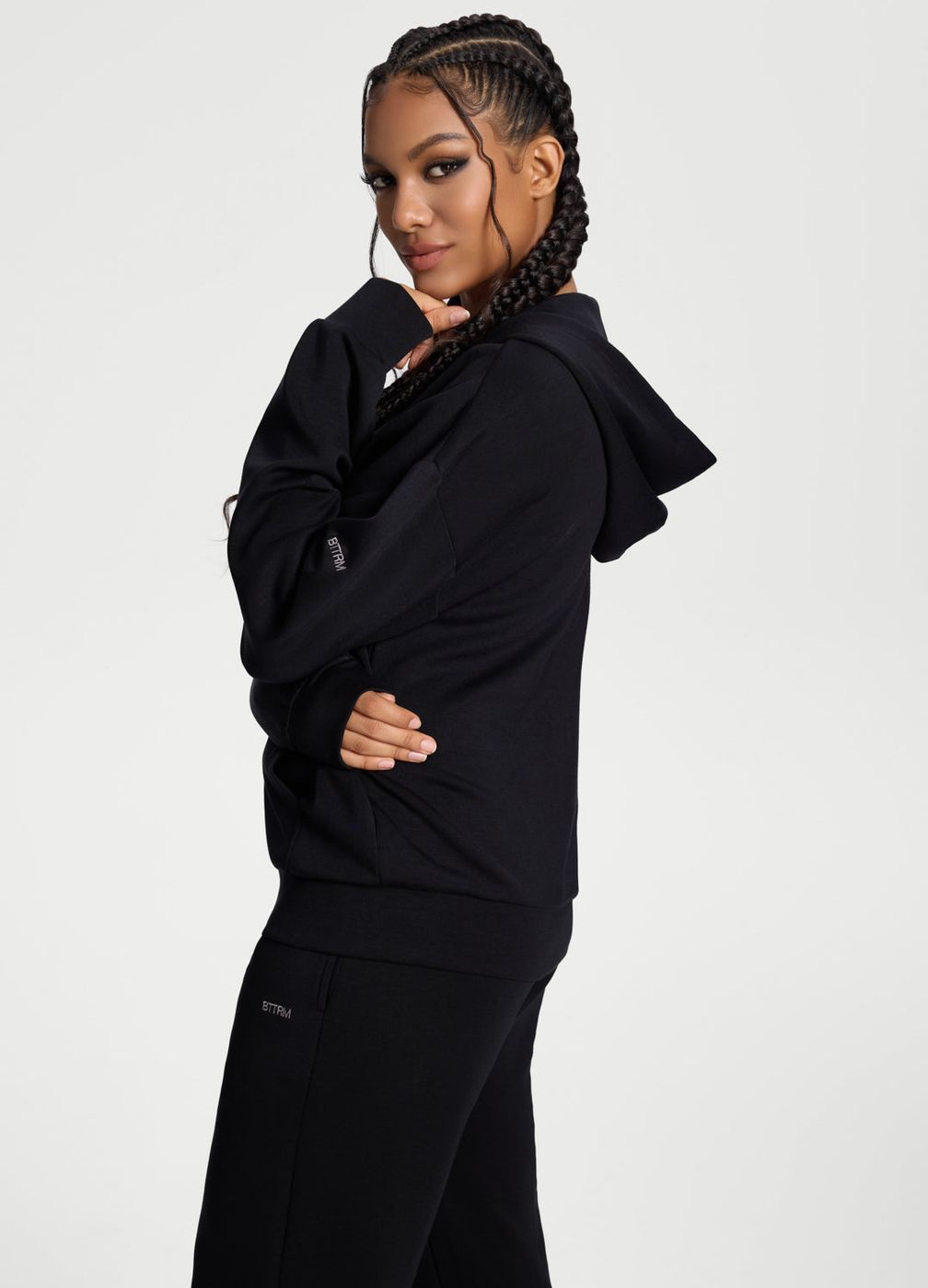 Oversized Zip-up Hoodie in Black, second view