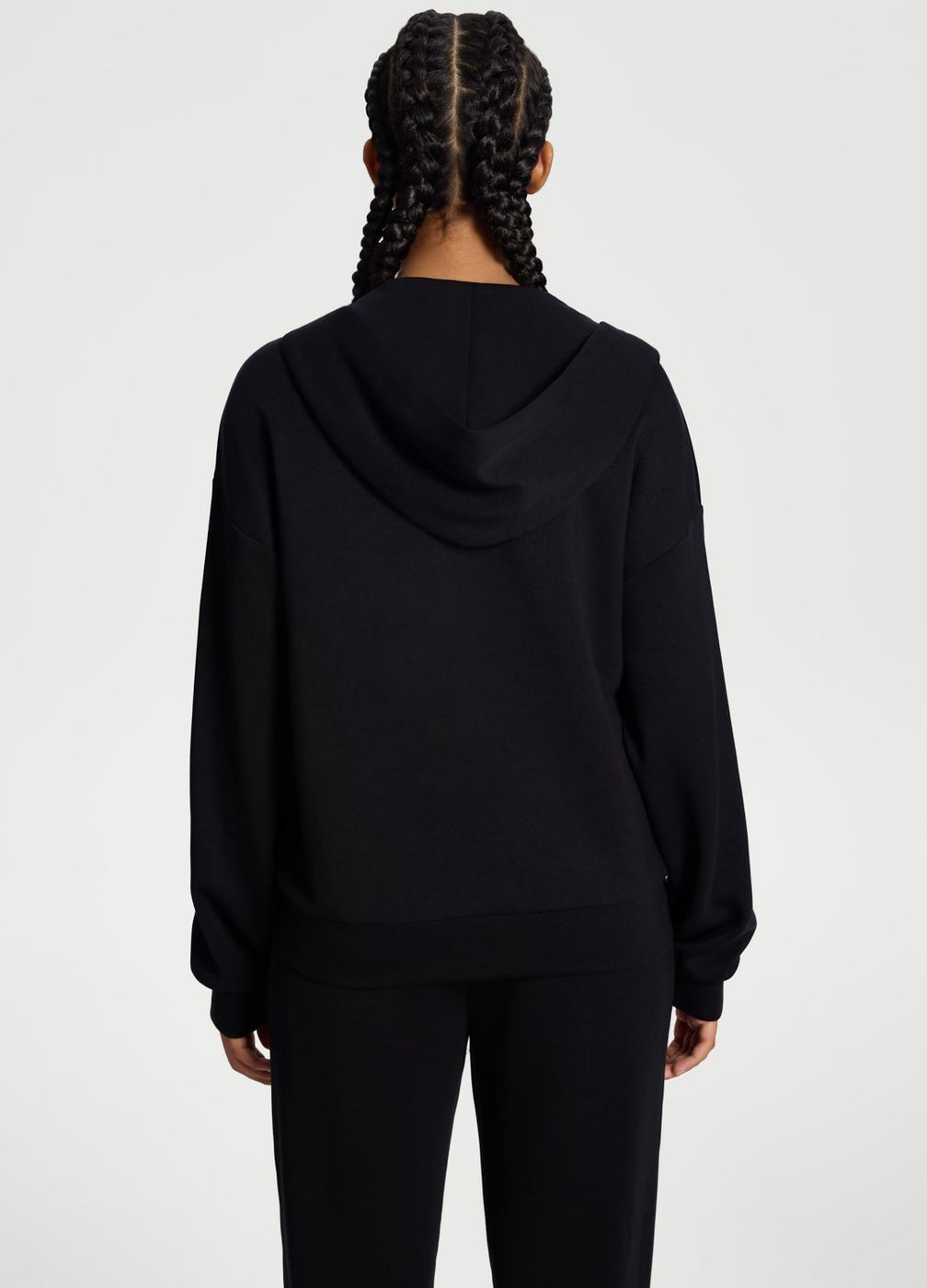 Oversized Zip-up Hoodie in Black, detail