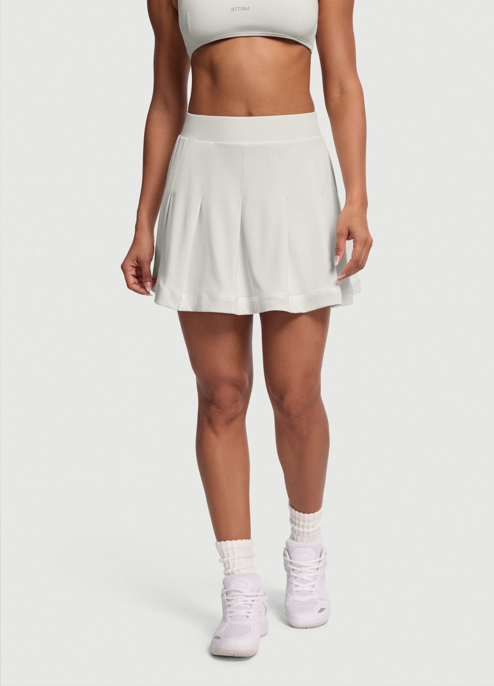 Pleated Tennis Skirt in White, front view