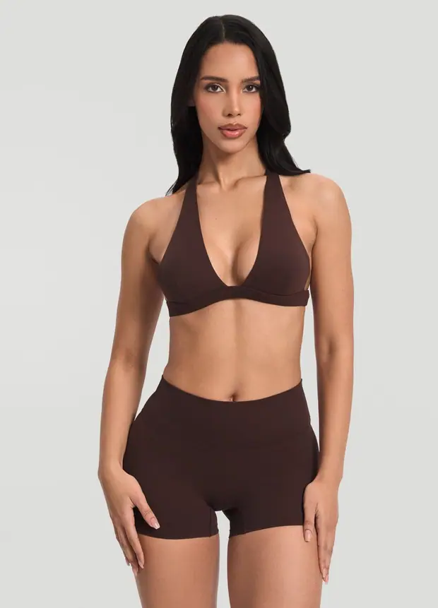 Plunge Neck Bra Top in Chocolate, front view