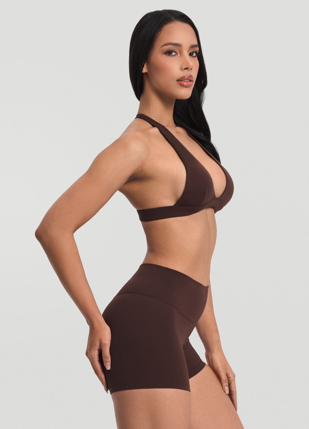 Plunge Neck Bra Top in Chocolate, second view