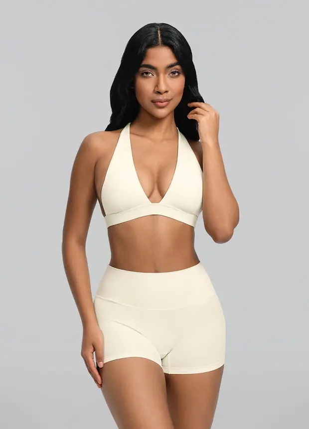 Plunge Neck Bra Top in Creamy Vanilla, front view
