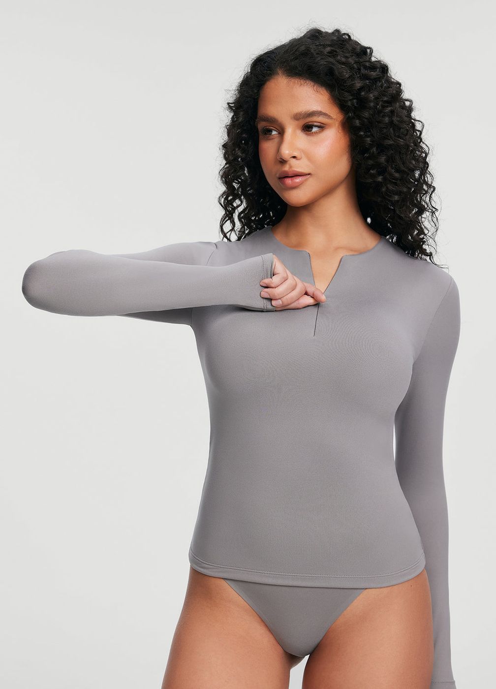 Quarter Zip Long Sleeve Top in Cool Gray, front view
