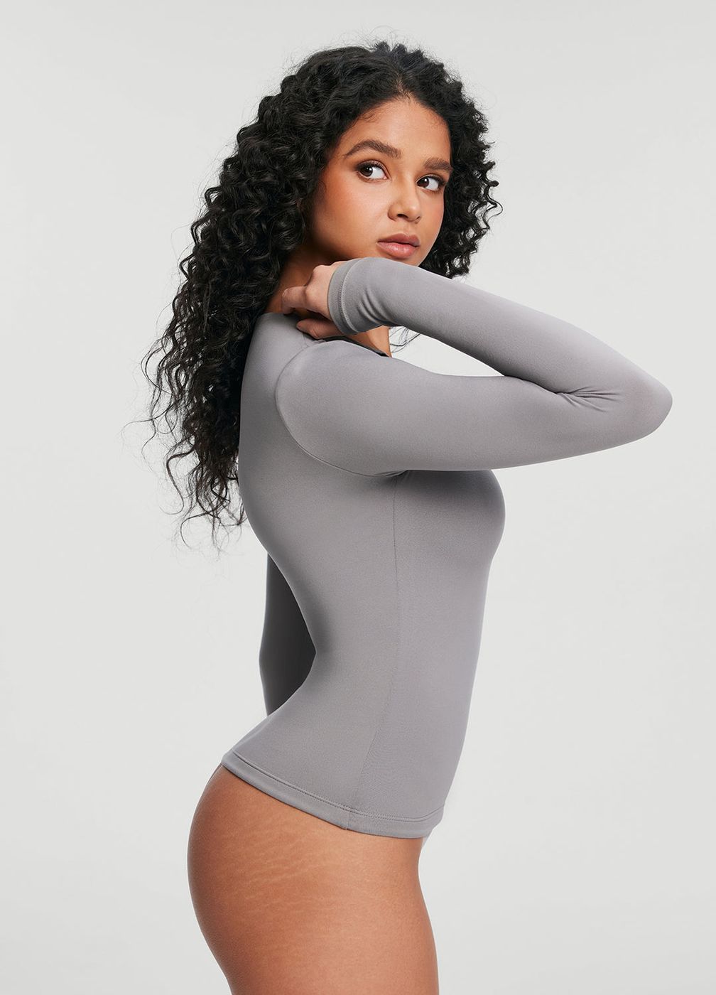Quarter Zip Long Sleeve Top in Cool Gray, detail