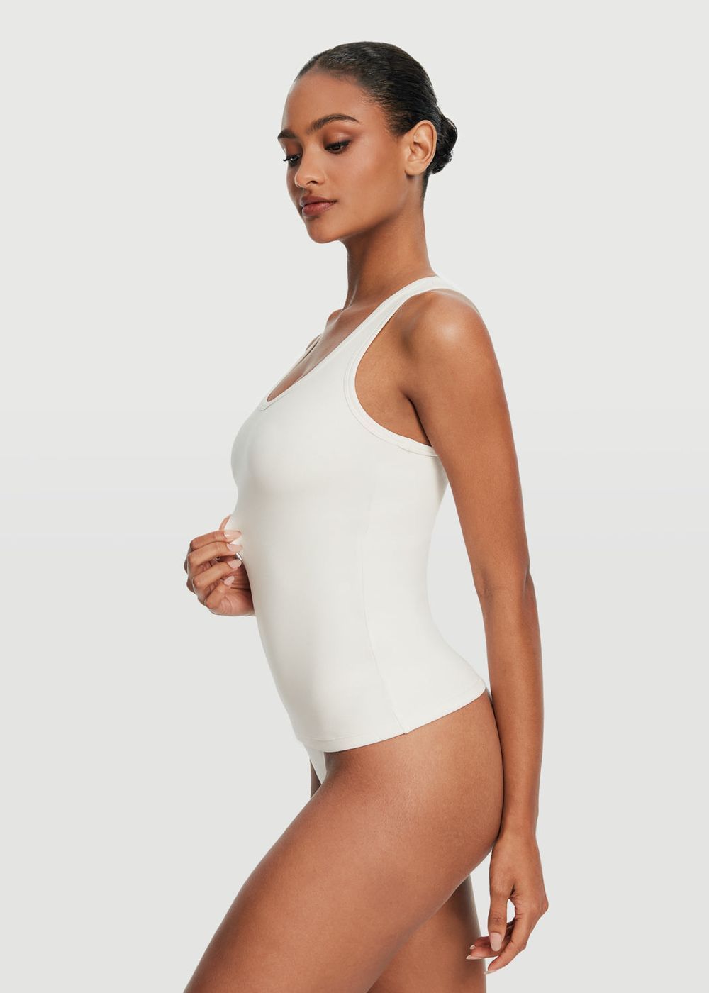 Racerback Tank Top in White, detail