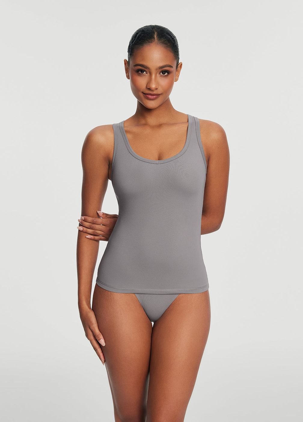 Racerback Tank Top in Cool Gray, front view