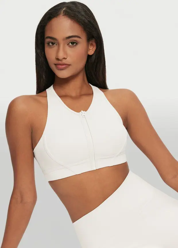 Racerback Zip Top in White, front view