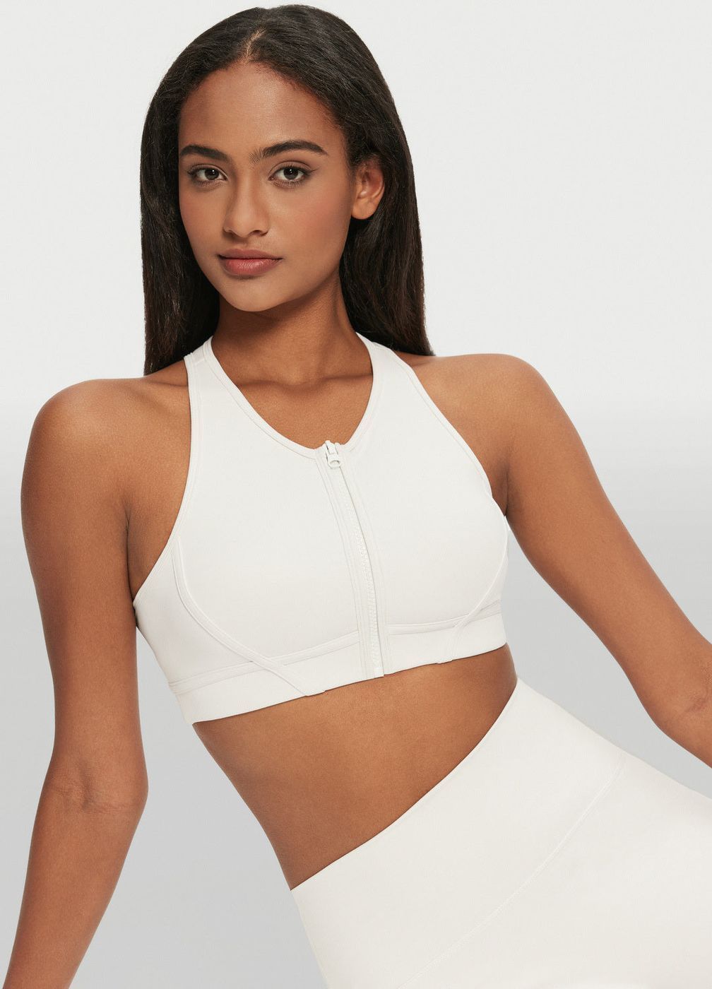 Racerback Zip Top in White, front view