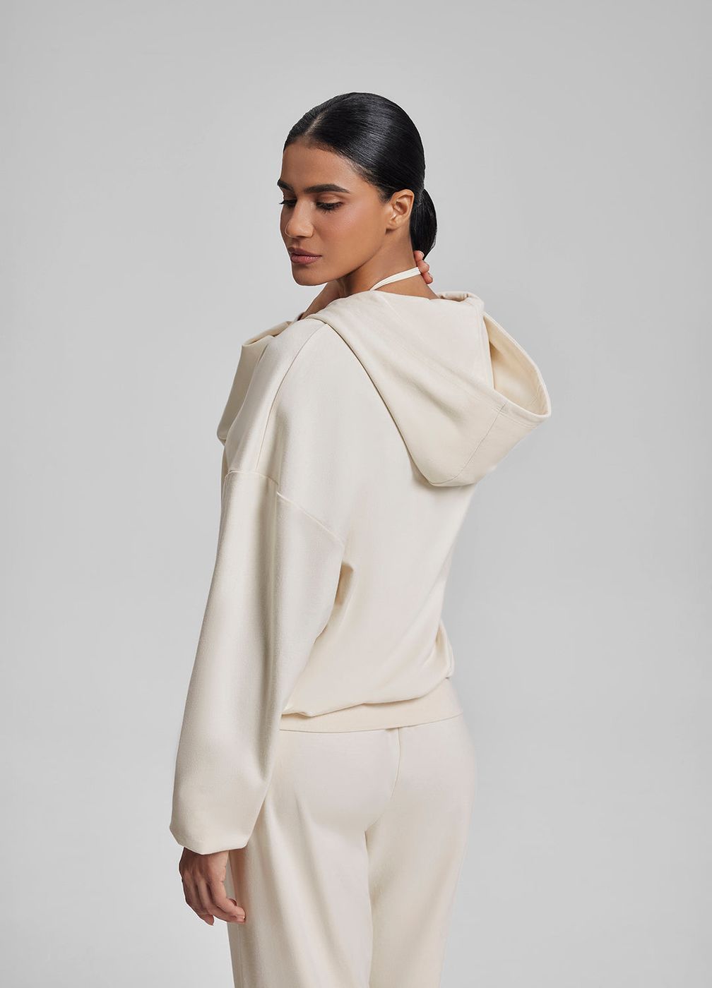 Relaxed Oversized Full Zipper Kangaroo in Ivory, second view