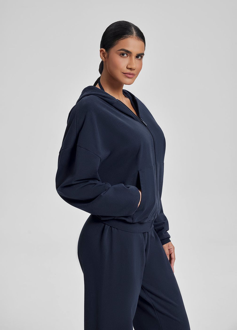 Relaxed Oversized Full Zipper Kangaroo in Midnight Navy, second view