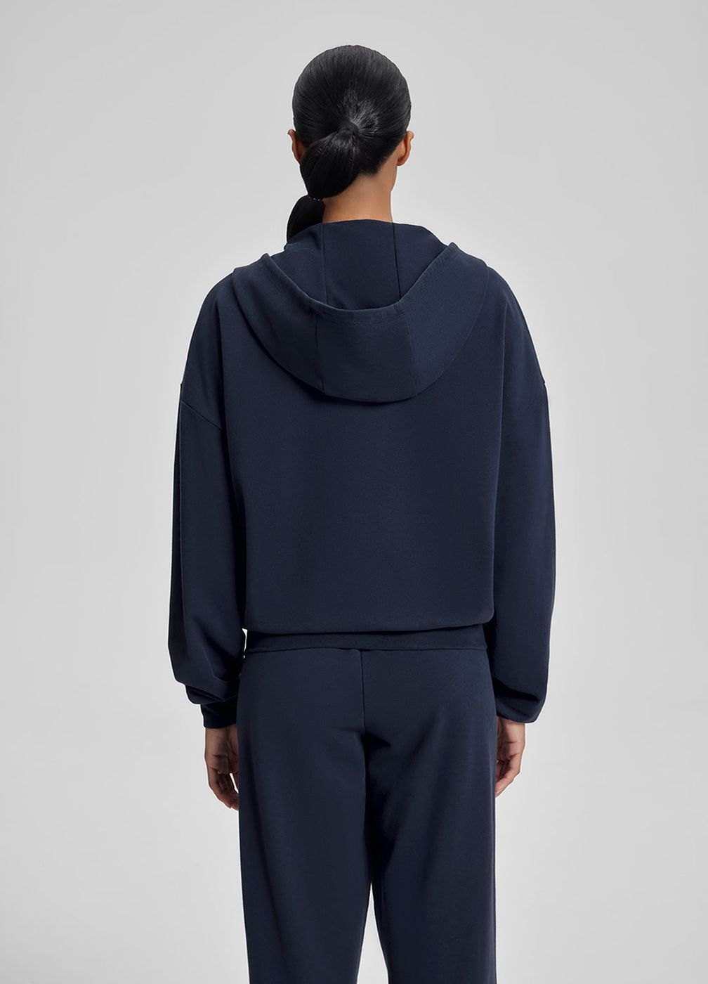 Relaxed Oversized Full Zipper Kangaroo in Midnight Navy, detail