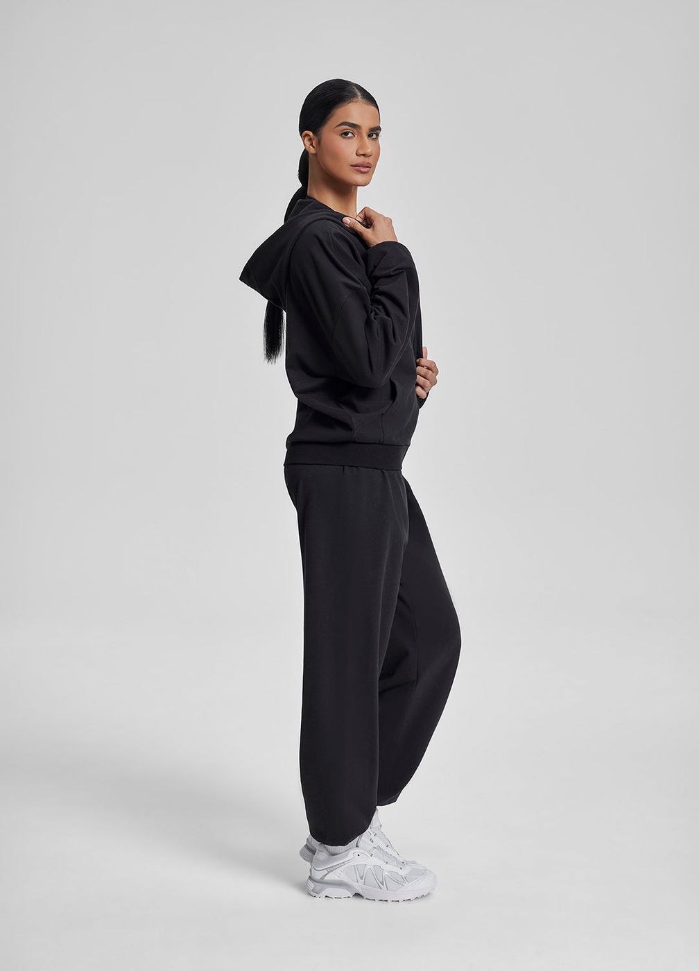 Relaxed Oversized Full Zipper Kangaroo in Black, second view