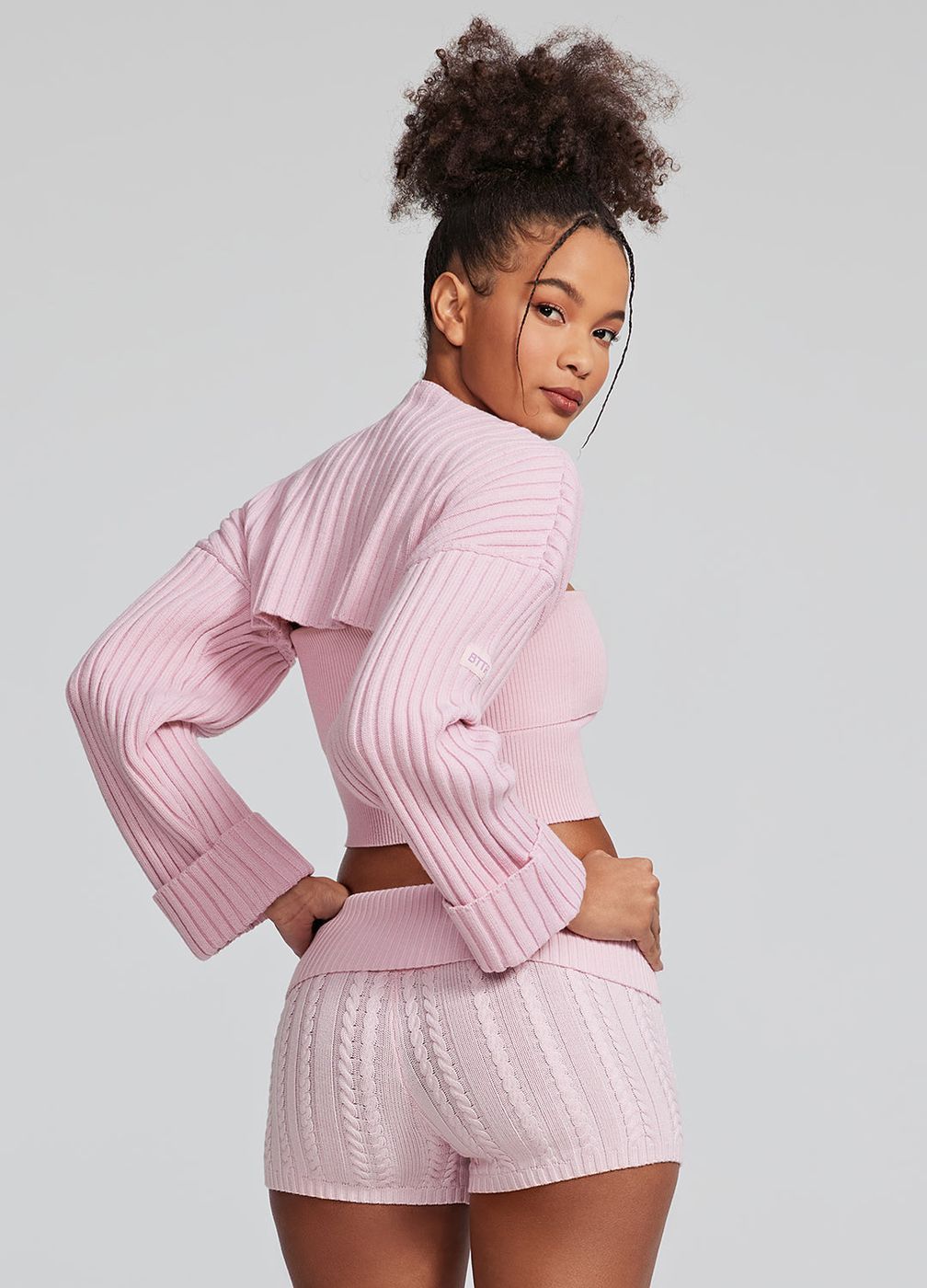 Ribbed Knit Shrug in Ballet Pink, second view