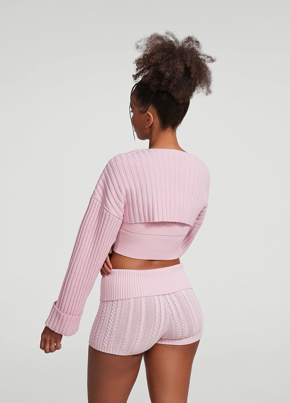 Ribbed Knit Shrug in Ballet Pink, detail