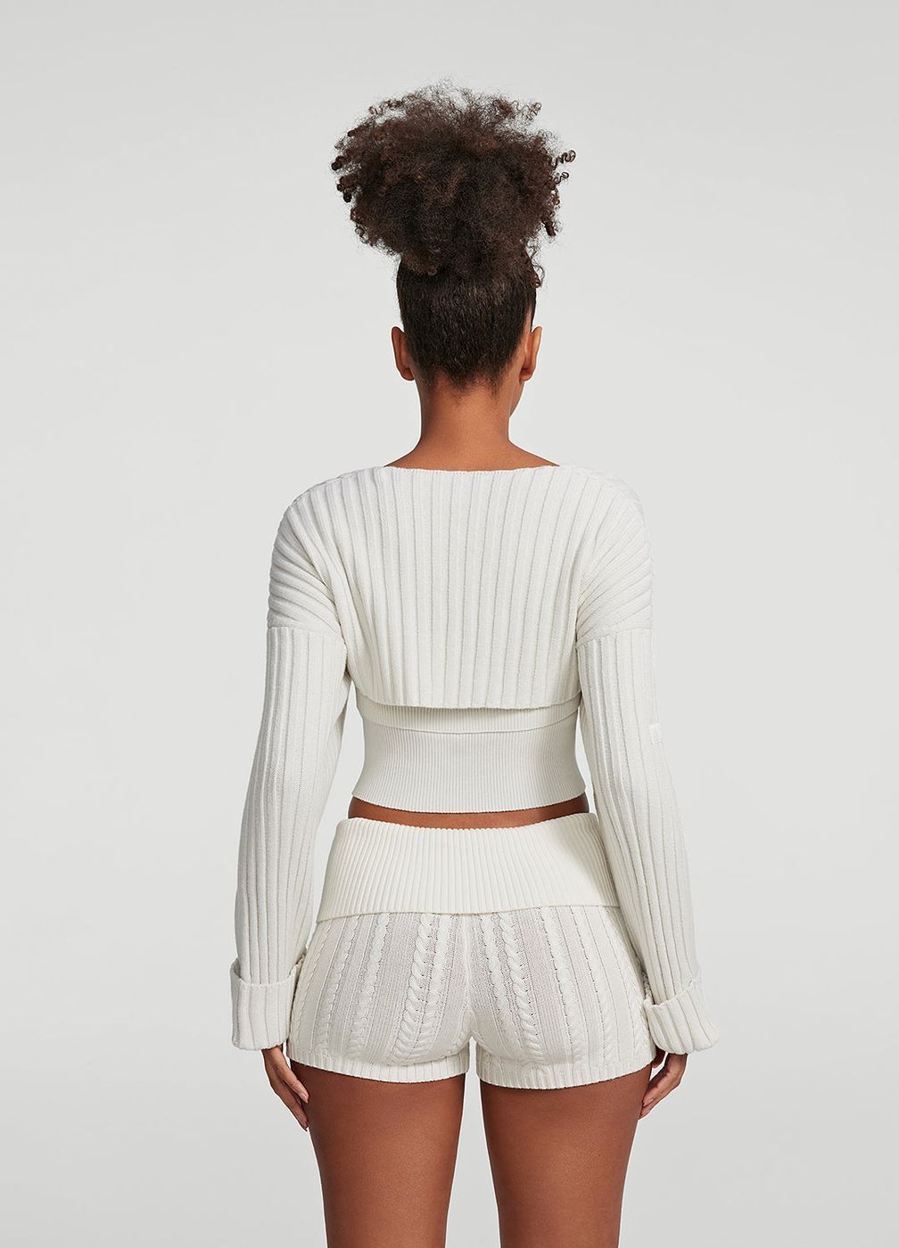 Ribbed Knit Shrug in White, detail