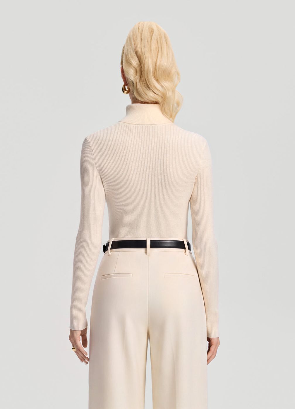 Ribbed Wool Blend Turtleneck in Ivory, second view