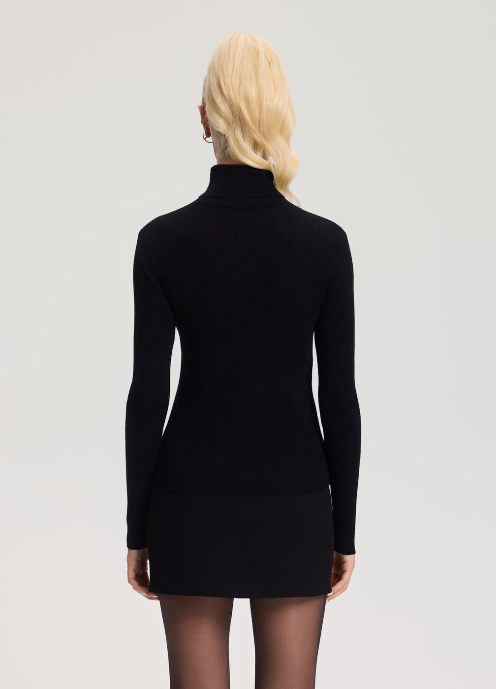 Ribbed Wool Blend Turtleneck in Black, detail