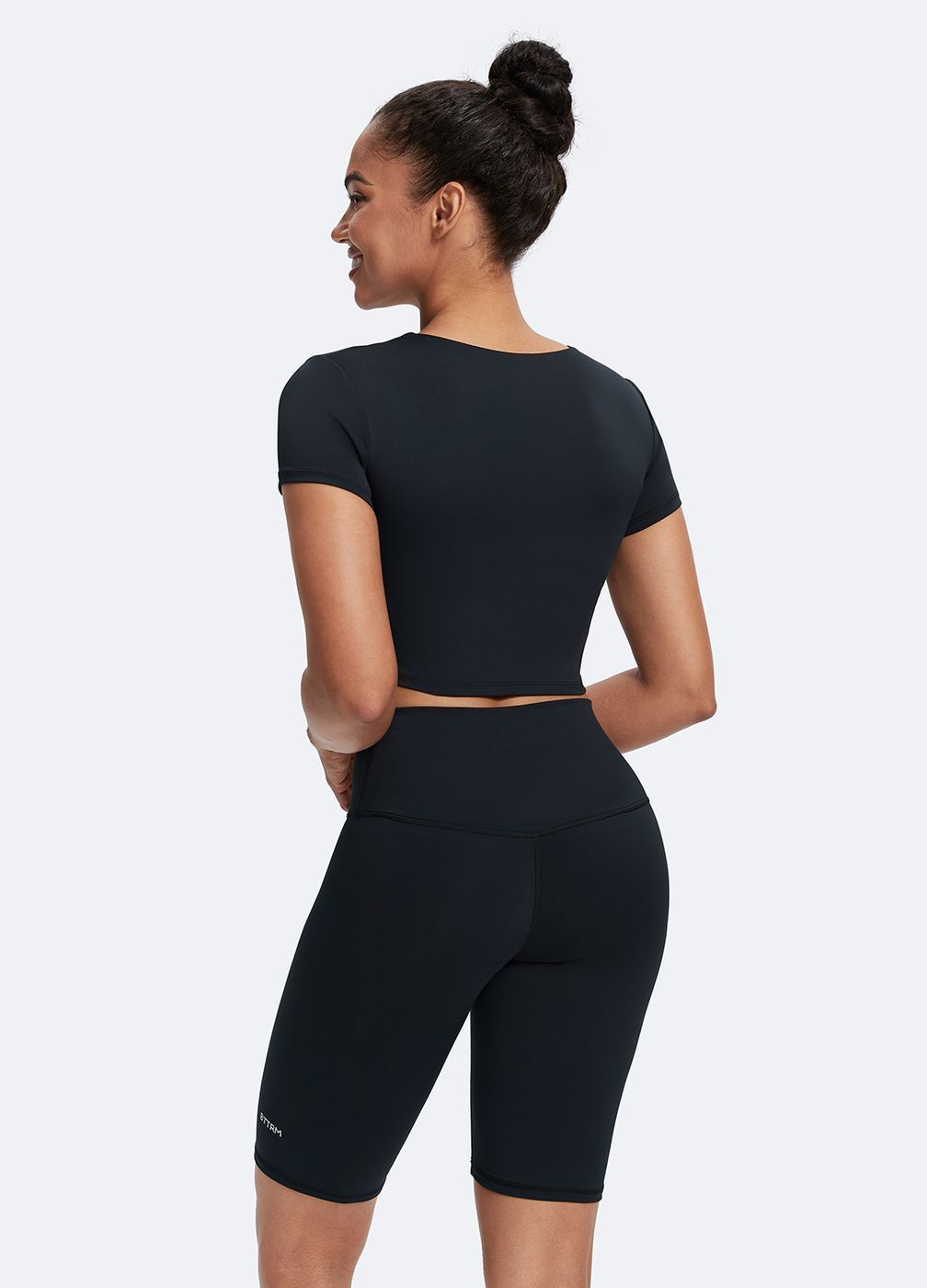 Round Neck Crop Top in Black, second view